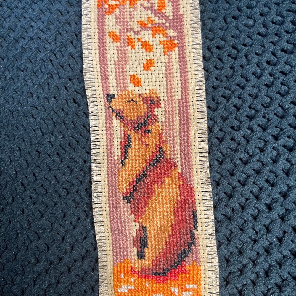 Handmade Fall Themed cross-Stitch bear Bookmark